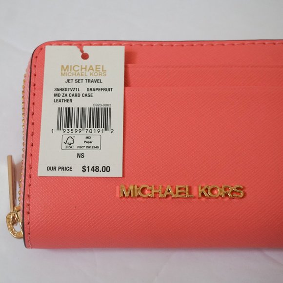 Michael Kors Jet Set Travel Card Case Wallet Grapefruit Pink - Picture 8 of 9